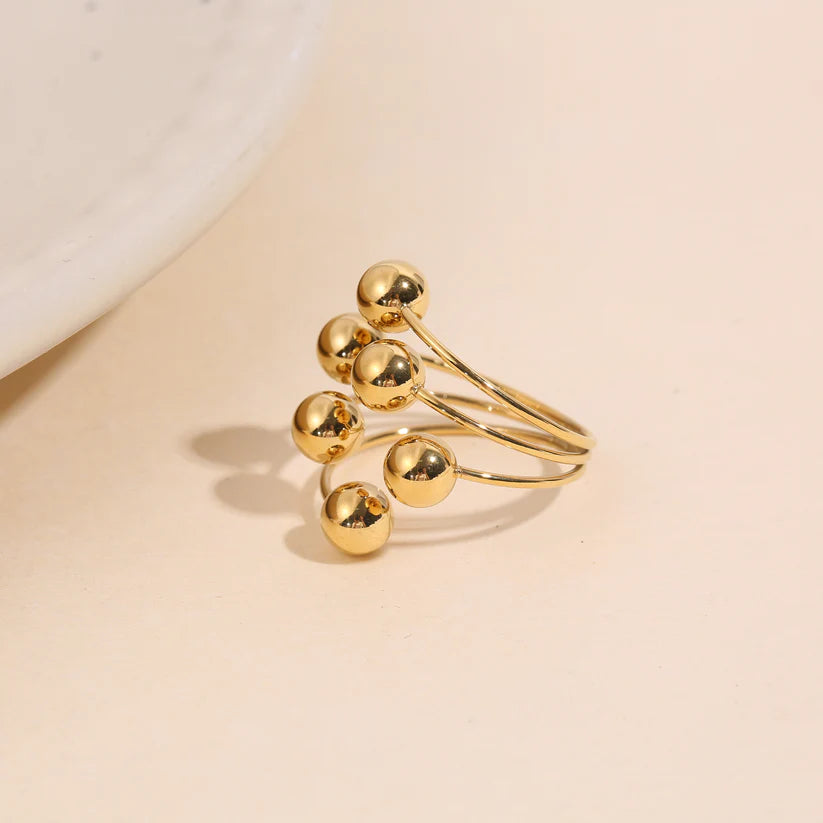Bague Dorée à boules Ajustable devant