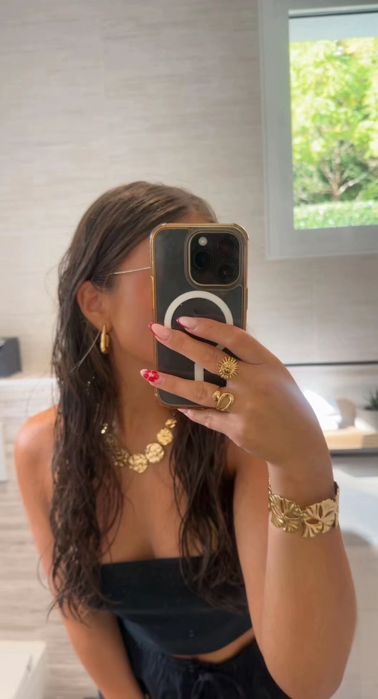 Bracelet Ajustable Doré Manchette Ouverte Matte Feuilles De Ginkgo