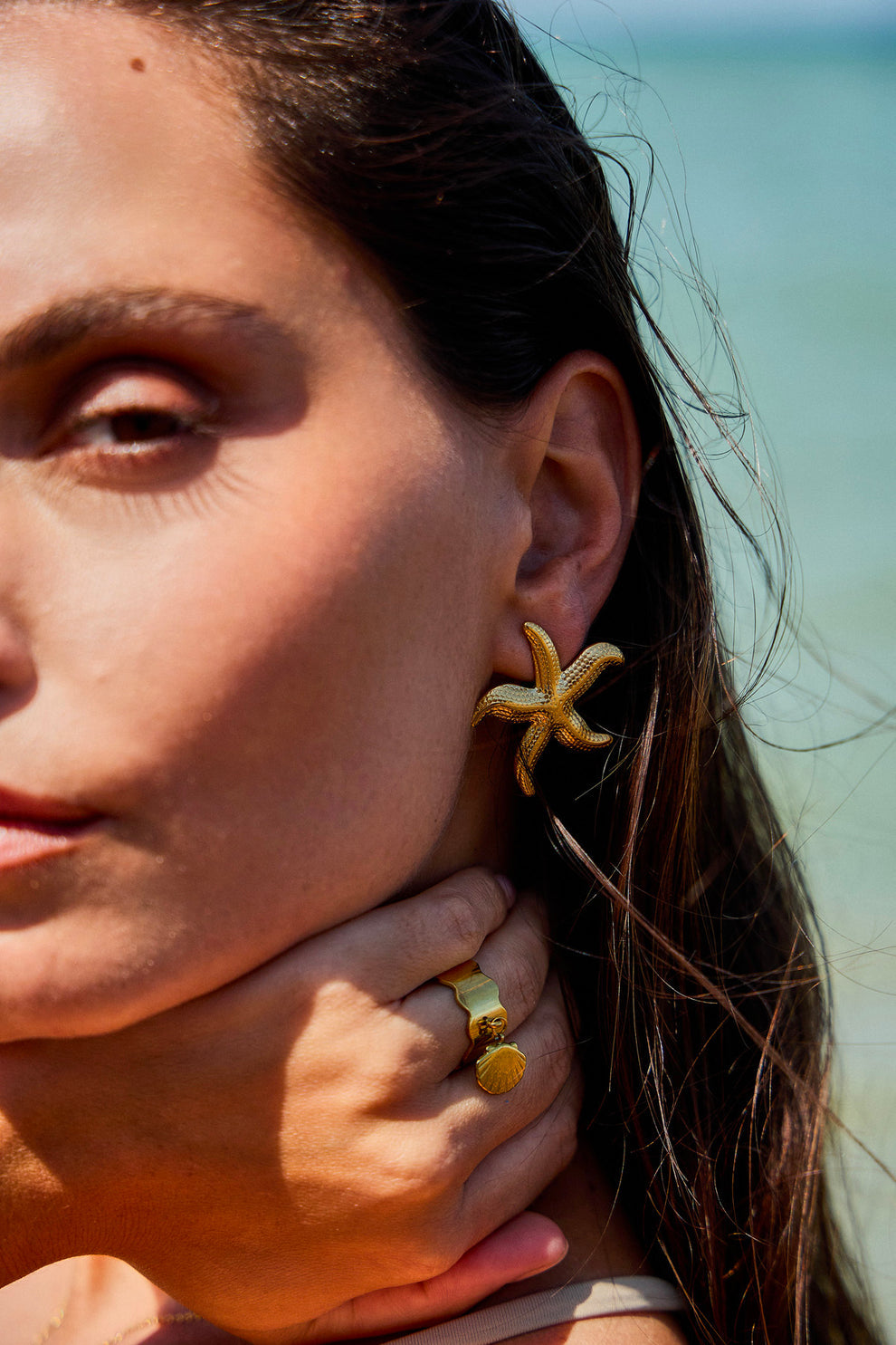 Boucles d'oreilles Dorées Etoiles de Mer Brillantes