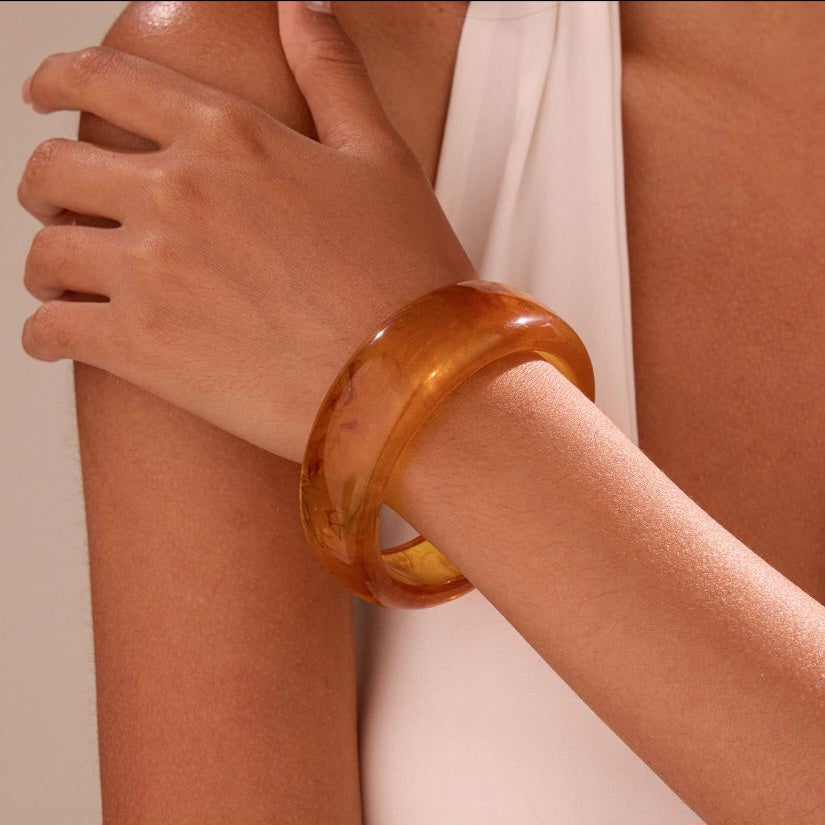 Bracelet Jonc Forme Ronde Résine Camel