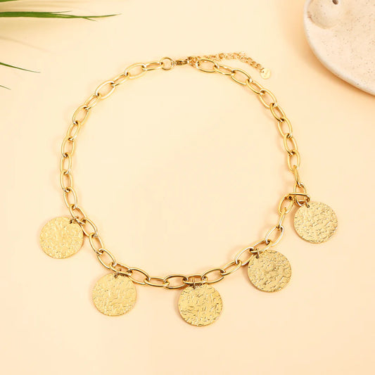 Collier Chaîne Dorée Grands Médaillons Martelés