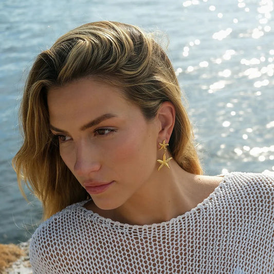 Boucles d'oreilles Dorées pendantes double étoiles de mer