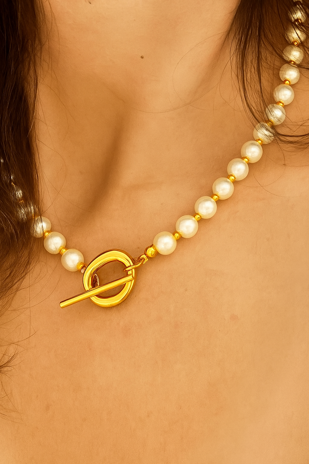 Collier Perles Blanches Avec Fermoir Doré OT